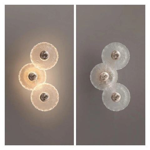LMAPLUMP Wall Lamp Wall Sconce Modern Artistic Luxury Iron Textured Ripple Glass Light 3-Light Cluster LED with warm and clear glass.