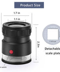 30X Loupe Magnifier With USB Rechargeable LED Lights Handy Pocket Tool showing size dimensions and detachable scale plate.