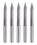 Five HARFINGTON CNC V-bit engraving tools; 30° carbide end mills with 1/8" shanks and 0.1mm tips