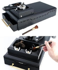 Hassle Free Automatic Portafilter Cleaning Machine With Knock Box Runs Like A Charm At 300 Rpm shown from above with cleaning brush.