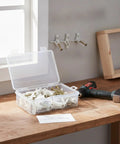 Heavy Duty Drywall Anchors And Screws Kit 50 Piece Set with zinc plated steel for hollow wall mounting on workbench