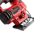 Knock Out Messy Edges Quick With This Rock Solid 5 Amp Corded Jig Saw - close-up view showing motor and blade detail.