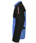 Side view of Split Leather Sleeves Welding Jacket With 10oz FR Cotton Body, Large size, showing leather sleeve and tool pocket.