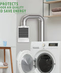 3 In 1 Indoor Dryer Vent Kit With Stainless Steel Pre Filter Screen And High Temp Polyester Filter installed on white dryer
