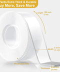 Four Pack Double Sided Mounting Tape 1.2 Inch By 120 Inch Heavy Duty Adhesive, roll showing protective film and dimensions