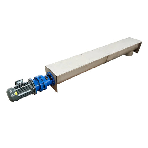 Rock Solid 304 Stainless Steel U Trough Auger Screw Conveyor Featuring A 9 Inch Helical Blade Driven By A Heavy Duty 220V 3 Phase 3KW Motor, long stainless steel body.