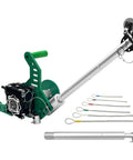 Heavy Duty Drill Attachment Cable Puller With 1000 Lb Force Adjustable Wire Tugger showing tool parts, attachments, and grippy socks.