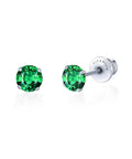 Snag Dope G23 Implant Grade Titanium Screw Back Earrings with 5mm green cubic zirconia, hypoallergenic for sensitive skin.