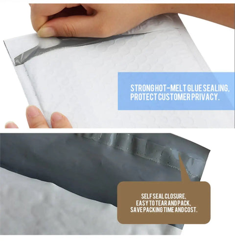 Gray Self Sealing Bubble Mailers Size Ten Point Five By Sixteen Inches with polyethylene exterior showing self-seal closure