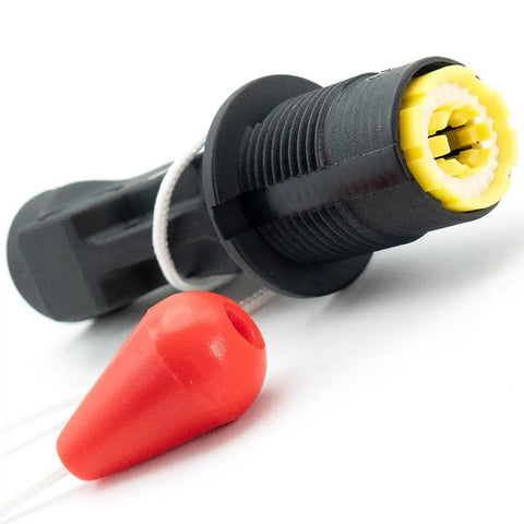 Close-up of Portable Automatic Inflator For Life Jackets And Vests, CO2 Kit Compatible Half Inch Thread with yellow bobbin