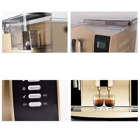 Collage of OneTouch Espresso Machine For Home And Small Cafe, 1250W Fully Automatic Commercial Coffee System With 20 Bar Extraction features