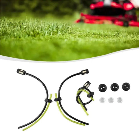 Top Tier Heavy Duty Fuel Line Kit Totally Fits Your Brush Cutter For Reliable Power And Smooth Sipping Of Gas No Leaks Or Glitches Ever. black and green fuel hoses with seals