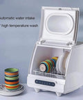 Slick Countertop Dishwasher With Stainless Steel Tub And Six Place Settings Rack Portable Kitchen Fix Featuring No Sweat Setup Delay Button And Killer Scrubbing Power For Dorms And Tight Apartments, open with colorful dishes inside.