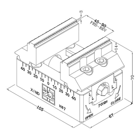 Heavy Duty Cnc Self Centering Vise Delivers Dead On Precision Milling Machine Tool Grip dimensioned diagram with labels.