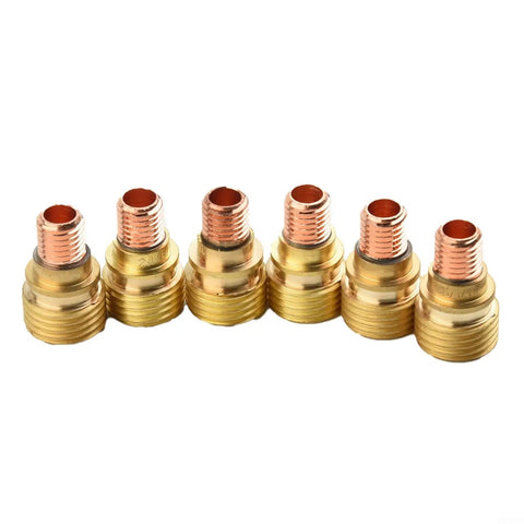 Ultimate 40-Piece TIG Welding Torch Collet And Gas Lens Kit With Heat-Resistant Ceramic Cups For WP9/20/25 Models, brass connectors in a row.