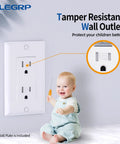 Decorator Wall Receptacle Outlet Tamper Resistant 15 Amp 125V Self Grounding With Wall Plate Included UL Listed Glossy White