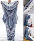 Cozy Shark Blanket Hoodie For Adults Wearable Sleeping Bag With Fin And Tail Flap Design Perfect For Lounging At Home Snuggling