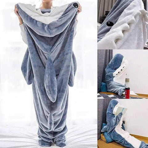 Cozy Shark Blanket Hoodie For Adults Wearable Sleeping Bag With Fin And Tail Flap Design Perfect For Lounging At Home Snuggling