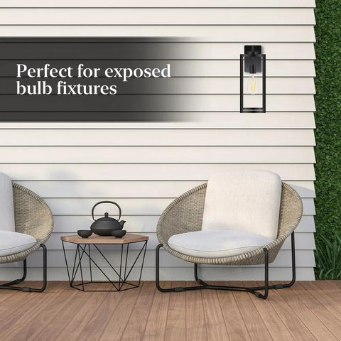 Outdoor setting with ST19 Vintage Edison LED Bulb 60W Equivalent Dimmable Soft White 2700K 800 Lumens in wall fixture