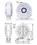 Side and front view diagrams of 25Nm Magnetic Powder Brake With Hollow Shaft For Tension Control And Unwinding, industrial use.
