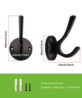 Dimensions of 5 Pack Round Coat And Towel Hooks Matte Black Wall Mounted Zinc Alloy Heavy Duty Hangers with screws and plugs