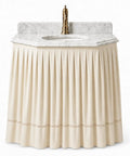 Peel And Stick Under Sink Skirt Cover In Crisp White Pleated Cotton Conceals Messy Pipes And Plumbing No Sweat Setup Slips Right Into Place