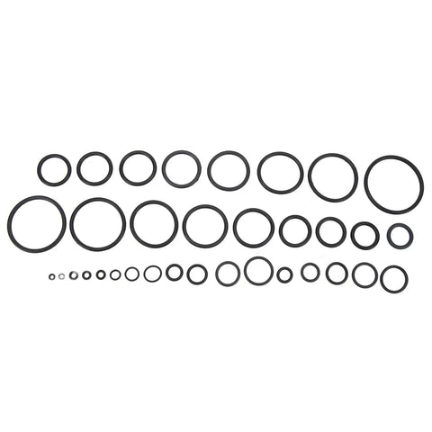 Assorted sizes of O-rings from the 419 Piece O Ring And Washer Seal Kit With 32 Metric Sizes Nitrile Rubber Oil Proof Seals For Automotive Plumbing Machinery Workshop Garage And Repair Projects.