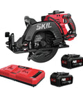 Heavy Duty Seven Quarter Inch Cordless Circular Saw Featuring Rear Handle And Brushless Motor Provides Killer Cuts Through Lumber with dual battery kit.