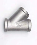 Heavy Duty Stainless Steel Y Type Hose Adapter Fitting Built To Last With BSP Female Thread One Quarter Inch To Two Inch Equal 45 Degree Tee Water Pipe Connector SS304 DN8 To DN50 in a side view showing the 304 stainless steel marking