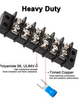 Heavy Duty 6 Circuit Terminal Block Strip Rock Solid Dual Row Layout In A Sweet 2 Pack Kit, polyamide housing, tinned copper lugs.