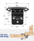 Dimensions diagram of 3/8 inch inset hinge from 10 Pack 5 Pairs Three Eighths Inch Inset Kitchen Cabinet Door Hinges Black Semi Concealed Face Frame Self Closing Hardware With Door Bumpers And Included Screwdriver For Easy Install.
