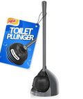 Toilet Plunger With Holder All Angle Design Built Tough For Bathroom Universal 4 Tier Rubber Suction Cup Fits Most Toilet Drains Up To 5.5 Inches Black