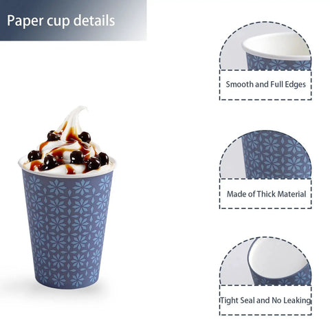 240 Pack 12 Oz Disposable Paper Cups Navy Floral Hot And Cold Bev Cups For Home Office Restaurant And Events Leak Proof With Rolled Rim