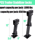Two Pack Swing Down Trailer Stabilizer Jacks With Seven Inch Drop Leg And Eighteen Inch Adjustable Rod Handle For RV Camper And Travel Trailer Support With Included Mounting Screws No Fuss Install From Twelve To Eighteen Inches
