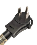 Close-up of Heavy Duty 50 Amp RV Shore Power Extension Cord Adapter 14-50P plug with copper conductors and nickel plated brass pins.