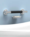 1-1/4 X 24 Inch Stainless Steel Bath Safety Grab Bar With No Slip Rubber Grip ADA Compliant 500 Lb Load Capacity Decorative Miami Collection Brushed Nickel Pack Of 2 mounted on bathroom wall