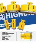 HIGHDRIL diamond core drill bits set, 6 pcs (20/25/35/50/75/100 mm), yellow vacuum-brazed hole saws