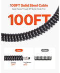 100FT Solid Steel Cable shown for Heavy Duty Automatic Feed Drain Auger Sewer Snake Cleaning Machine for tackling clogs.
