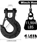 Beefed Up Forged Alloy Steel Clevis Slip Hook With Safety Latch For Heavy Duty Winch And Tow Chains One Quarter Inch 11900 Pound Load Capacity Matte Black Finish Ideal For Truck Trailer Ropes And Cables dimensions diagram showing "4 inch" and "2.5 inch/6.35cm".