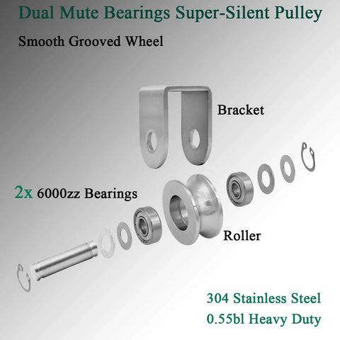 Rock Solid Badass Heavy Duty Groove Wheel Pulley Block Crafted from Bombproof 304 Stainless Steel with dual mute bearings and bracket.