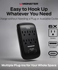 Beefy 6 Outlet Surge Protector Wall Tap With USB A And USB C Ports, 1,200 Joules Of Safe Power, Fireproof MOV in black.