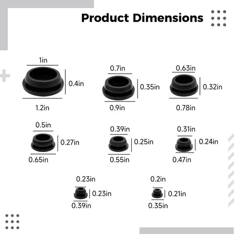 Get Your Hole Plugs Kit Ready! This Awesome Silicone Set Includes 125 Black Rubber Grommets Across 8 Sizes, product dimensions