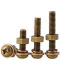 Premium Brass Screw Nut Kit Featuring Pan Head Phillips Fasteners With Washers For Metalworking Projects In M3 To M6 Sizes with various bolt sizes.