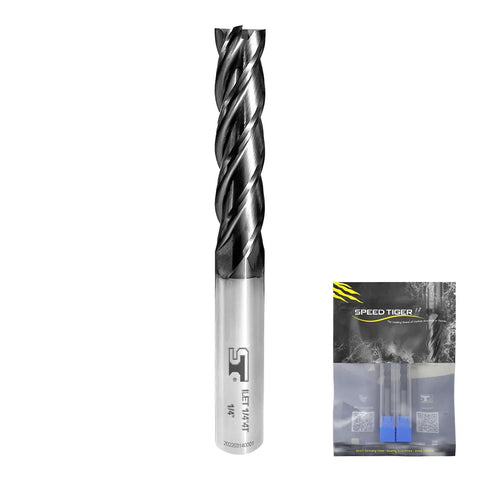 Micrograin Carbide Square Long Flute End Mill One Quarter Inch Diameter One And One Eighth Inch Flute Length Four Inch Overall Length Four Flutes Two Piece Set For Alloy Steels Hardened Steels Cast Iron Ideal For Metal Shop Pros.