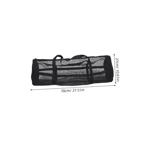 Large Mesh Sports Gear Bag For Gym And Outdoors, Breathable Storage Tote with size dimensions in black mesh material