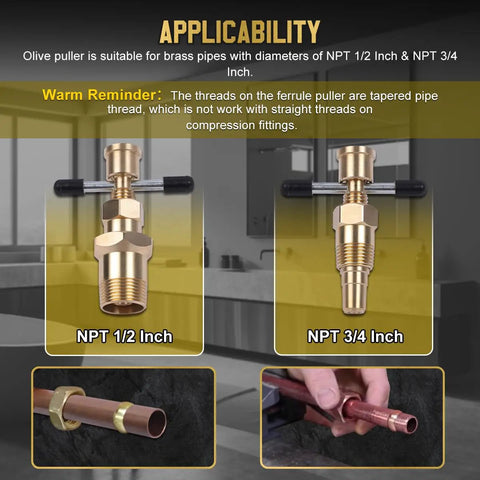 Olive Puller That Does Not Damage Your Pipe Easy To Use Ferrule Removal Tool With Corrosion Resistant Build NPT 1/2 3/4 Inch