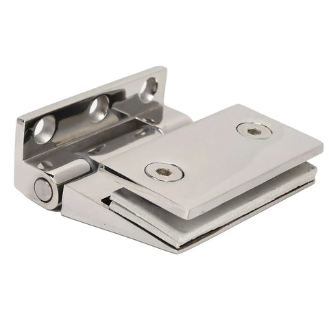 Heavy Duty 304 Stainless Steel Glass Door Hinge Built Tough With Ball Bearings For Smooth Swinging 8 To 12 Mm Tempered Glass Bathroom Hardware And Home Window Fixtures, close-up view.