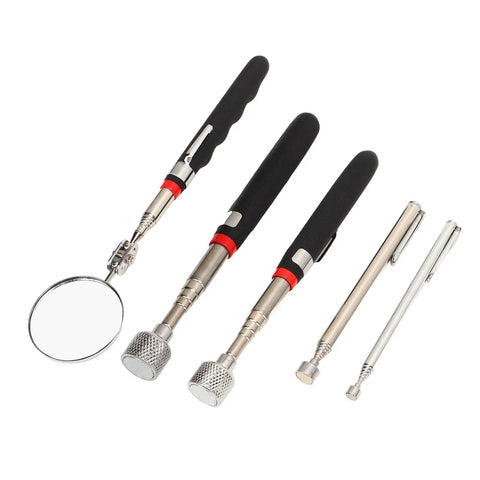 Cool 5 Piece Magnetic Grabber Tool Kit With Stainless Steel Telescoping Rod And Round Inspection Mirror For Reaching Dead Angles Up To 15 Lbs Easy Pickup Gear, 5 tools