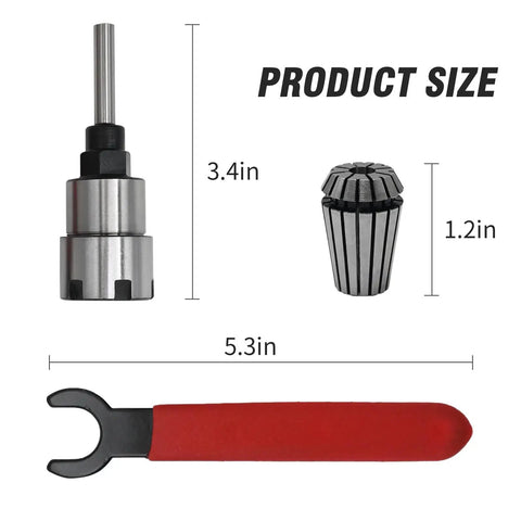 One Quarter To One Half Inch Router Bit Extension Collet Adapter With ER20 Spring Collet And ER20 M Type Nut Wrench size illustration