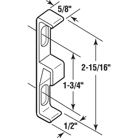 Sliding Door Keeper in Zinc Diecast with Aluminum Finish for Patio Doors Adjustable Vertical Slots for Easy Height Alignment Anti Lift Slot Design Durable Single Pack Metal Hardware for Reliable Track and Latch Alignment dimensions diagram